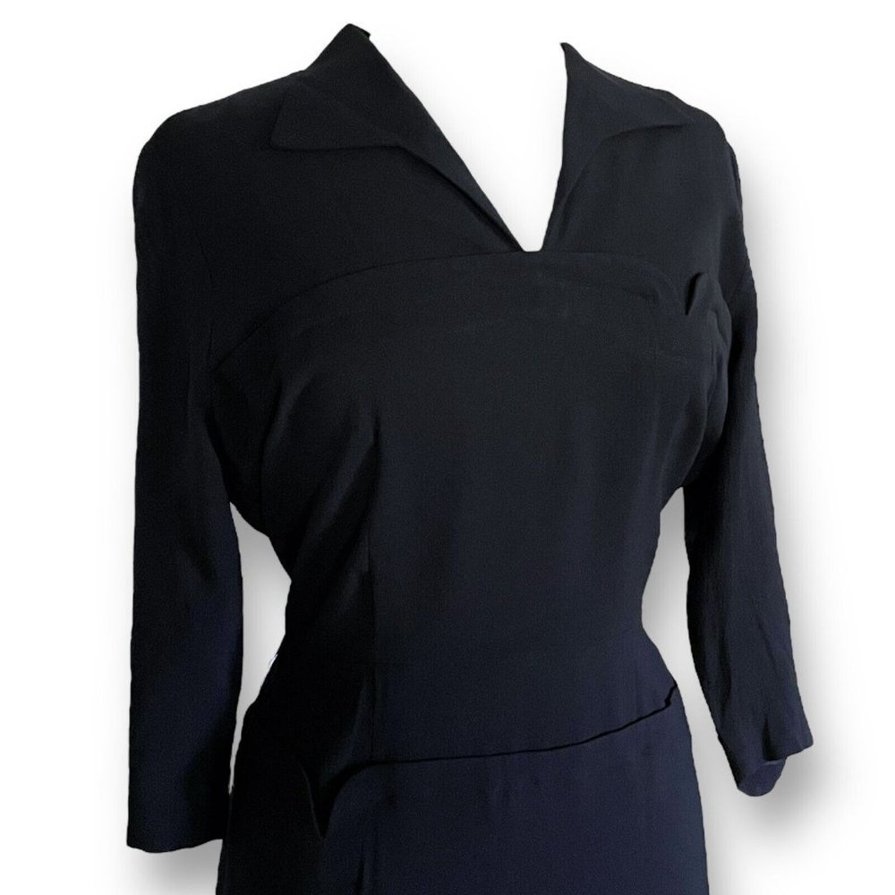 Vintage 40s Womens Dress Volup 32" Waist Black Rayon Femme Fatale Vamp Witchcore - Picture 7 of 16